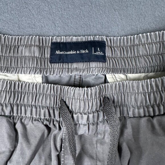 Abercrombie Fitch Mens Large Gray Raw Hem Cotton Shorts Drawstring Elastic Waist - Picture 7 of 10